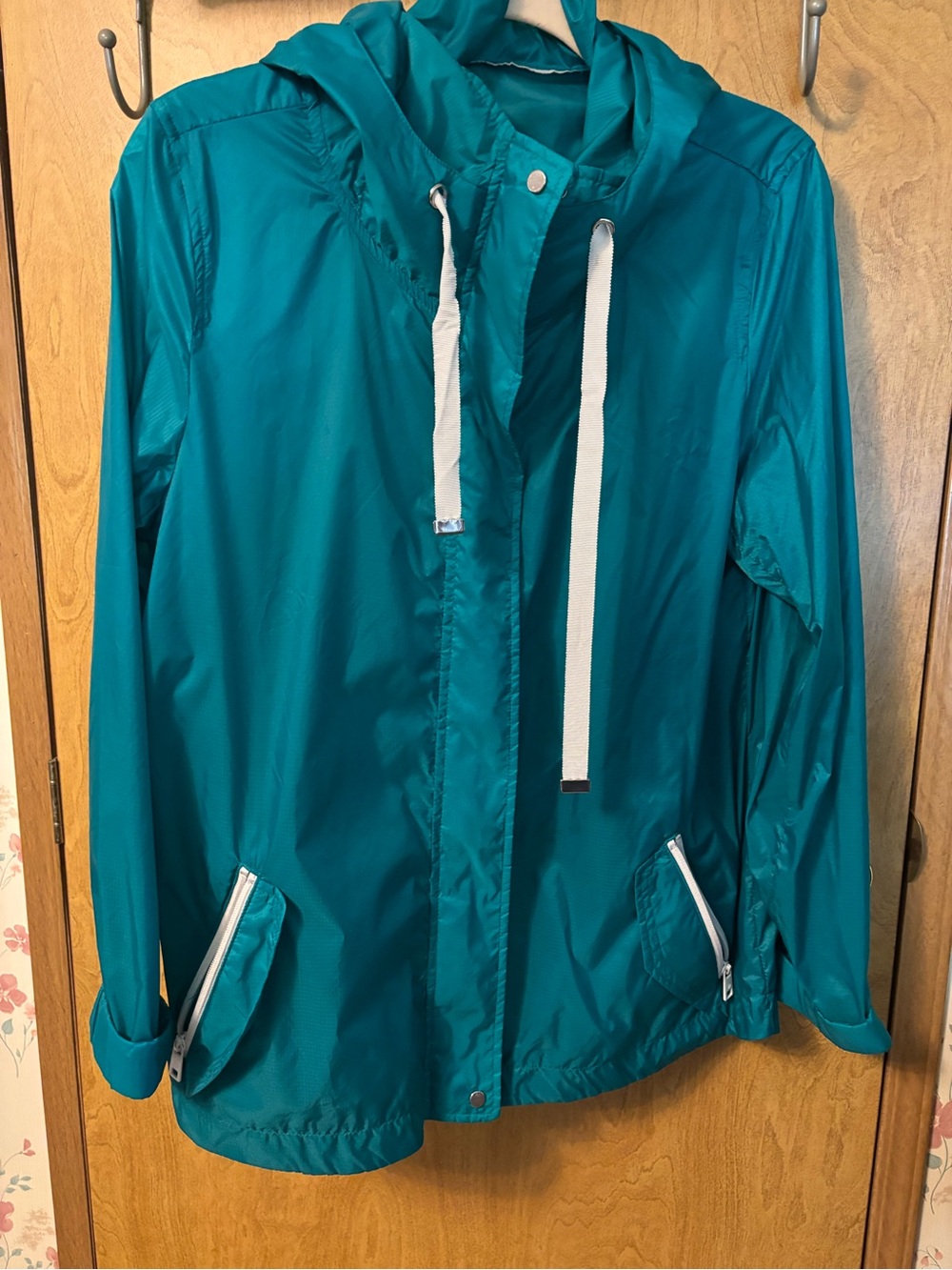 Talbots Teal Hooded Utility Jacket with White Drawstrings
